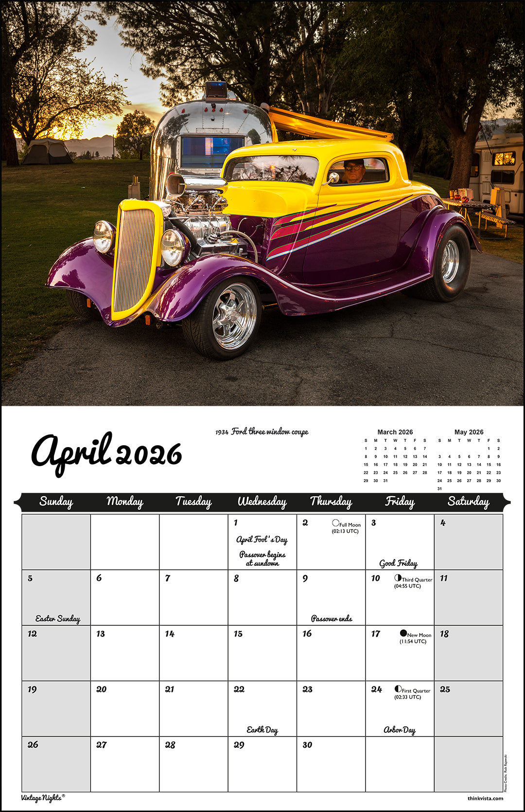 WALL CALENDAR - "Vintage Nights® 2026" of Vintage Tow Vehicles