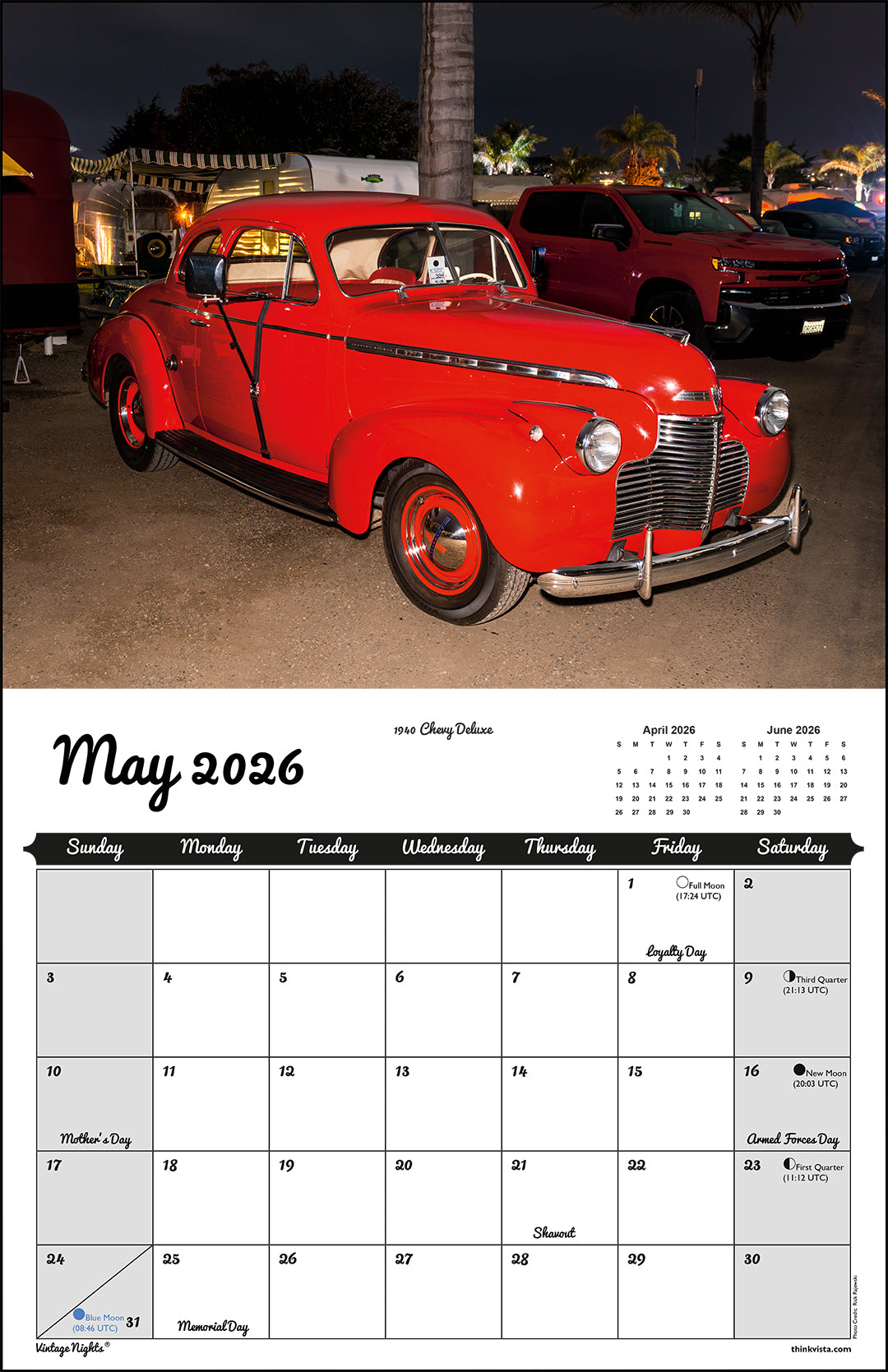 WALL CALENDAR - "Vintage Nights® 2026" of Vintage Tow Vehicles