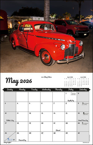 WALL CALENDAR - "Vintage Nights® 2026" of Vintage Tow Vehicles