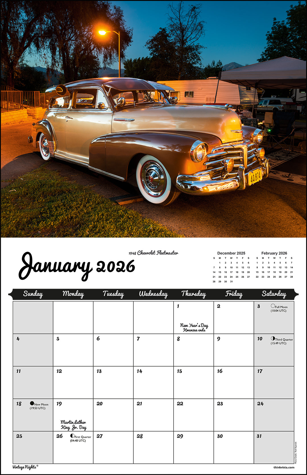 WALL CALENDAR - "Vintage Nights® 2026" of Vintage Tow Vehicles