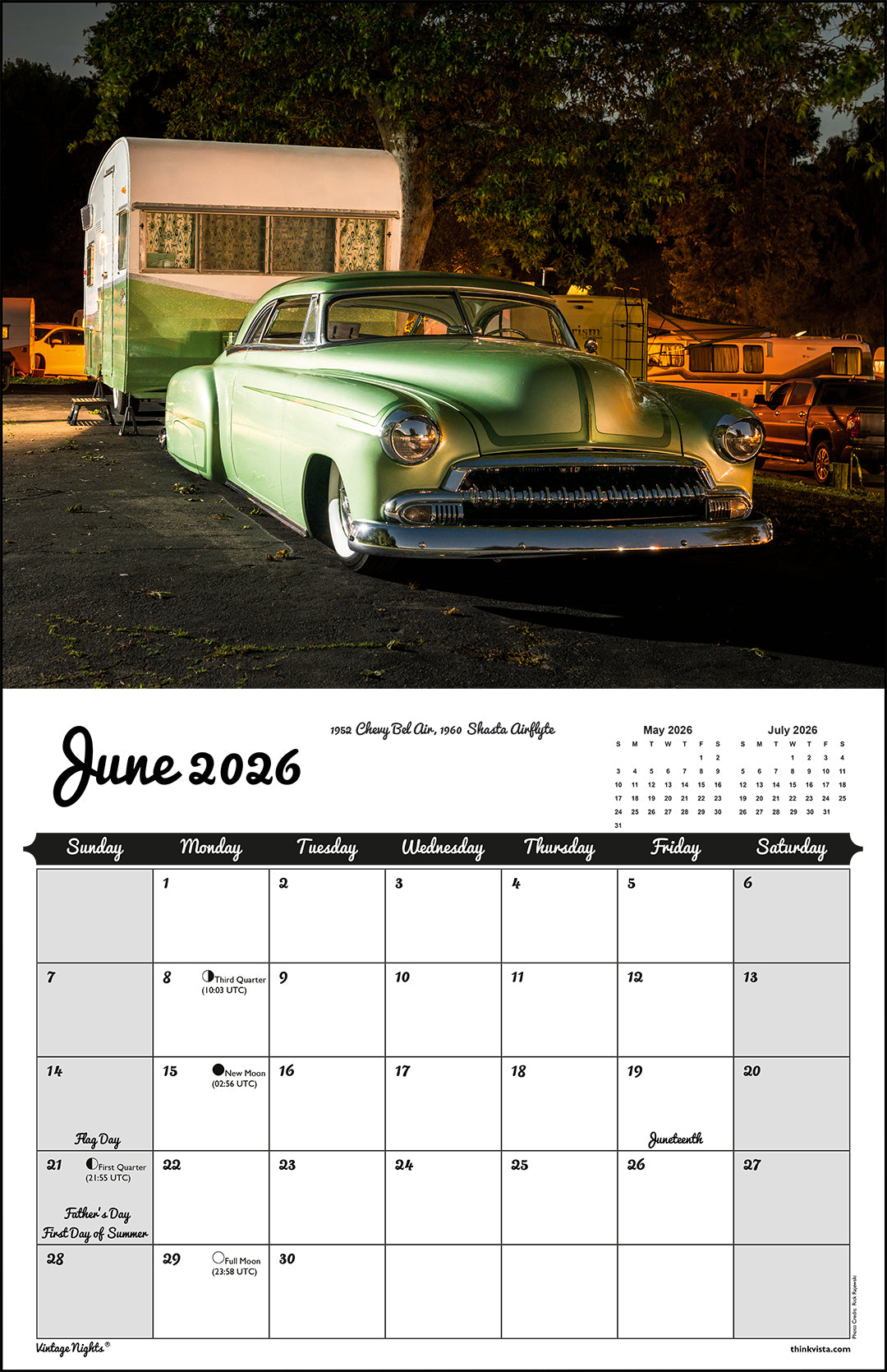 WALL CALENDAR - "Vintage Nights® 2026" of Vintage Tow Vehicles