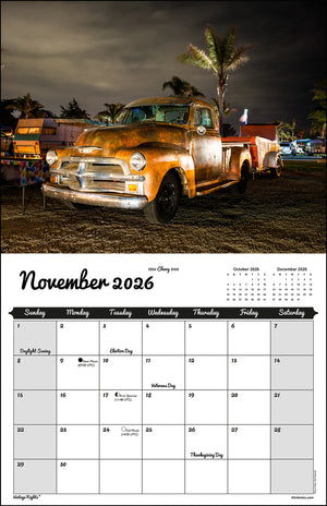 WALL CALENDAR - "Vintage Nights® 2026" of Vintage Tow Vehicles