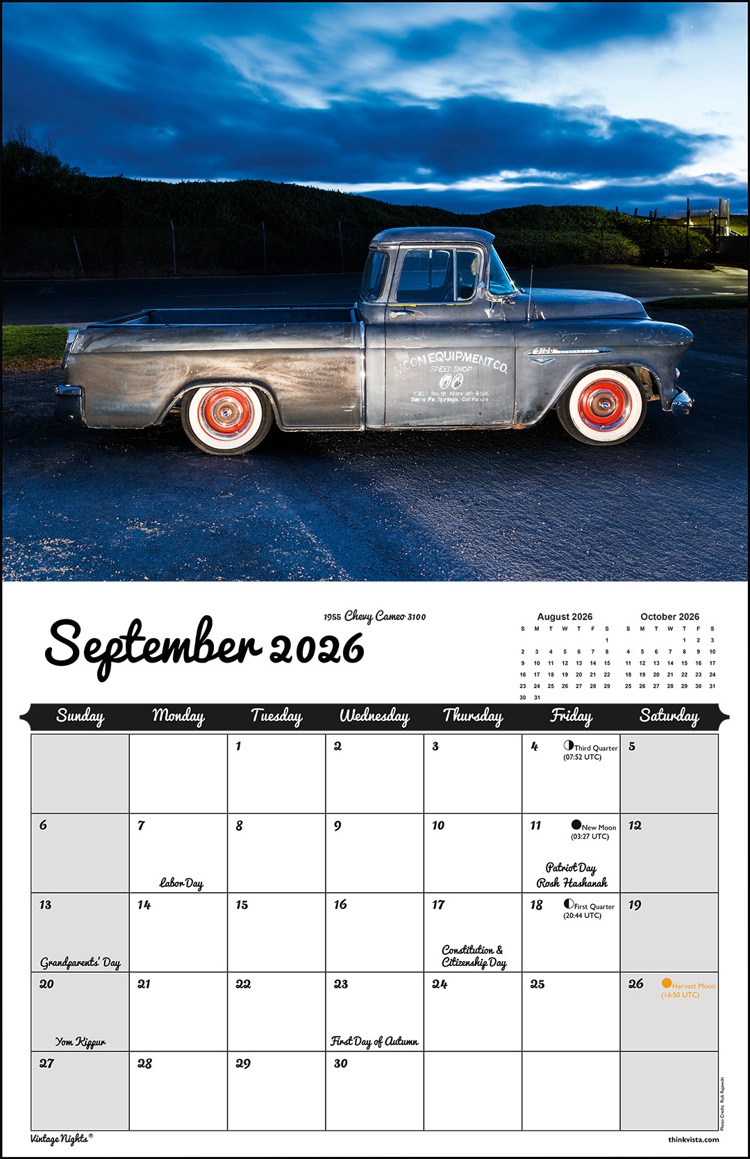 WALL CALENDAR - "Vintage Nights® 2026" of Vintage Tow Vehicles