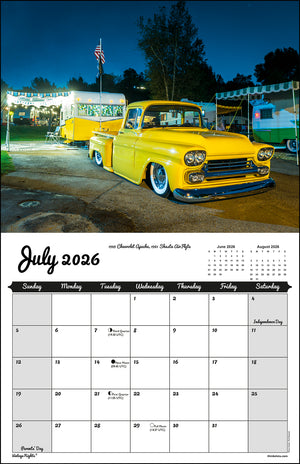 WALL CALENDAR - "Vintage Nights® 2026" of Vintage Tow Vehicles