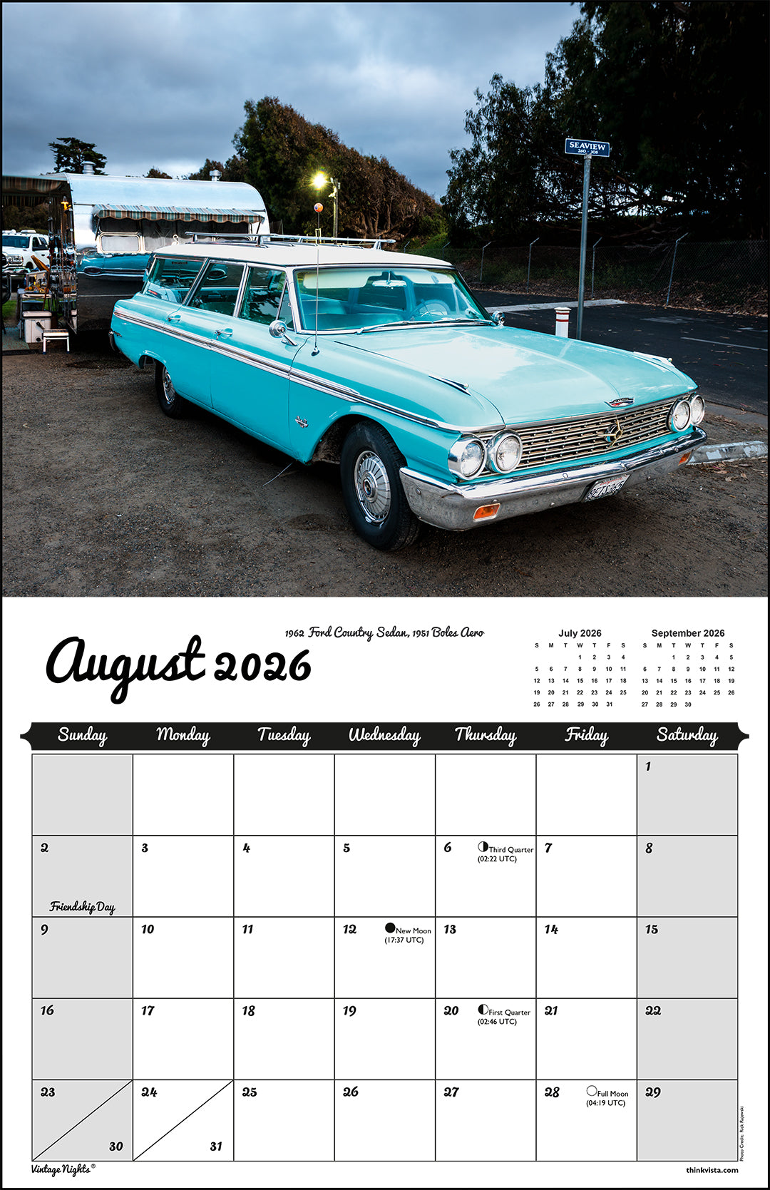 WALL CALENDAR - "Vintage Nights® 2026" of Vintage Tow Vehicles