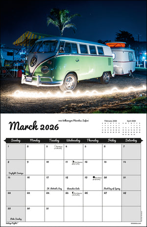 WALL CALENDAR - "Vintage Nights® 2026" of Vintage Tow Vehicles