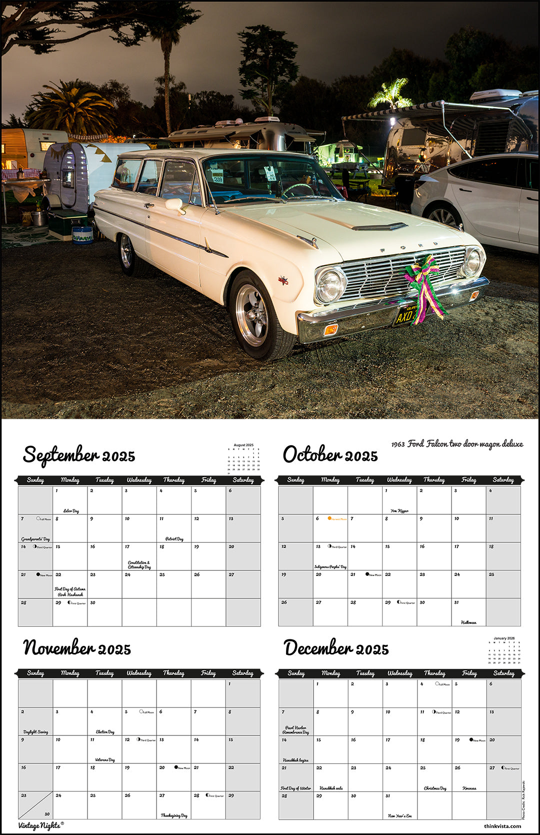 WALL CALENDAR - "Vintage Nights® 2026" of Vintage Tow Vehicles