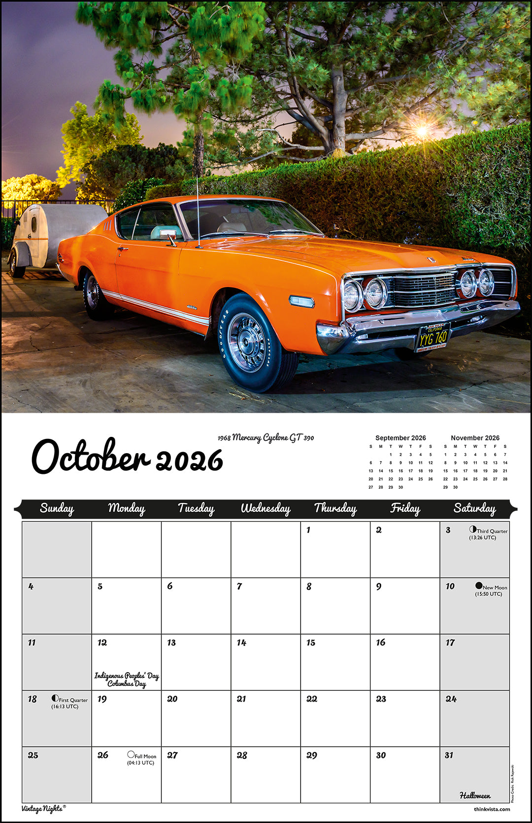 WALL CALENDAR - "Vintage Nights® 2026" of Vintage Tow Vehicles