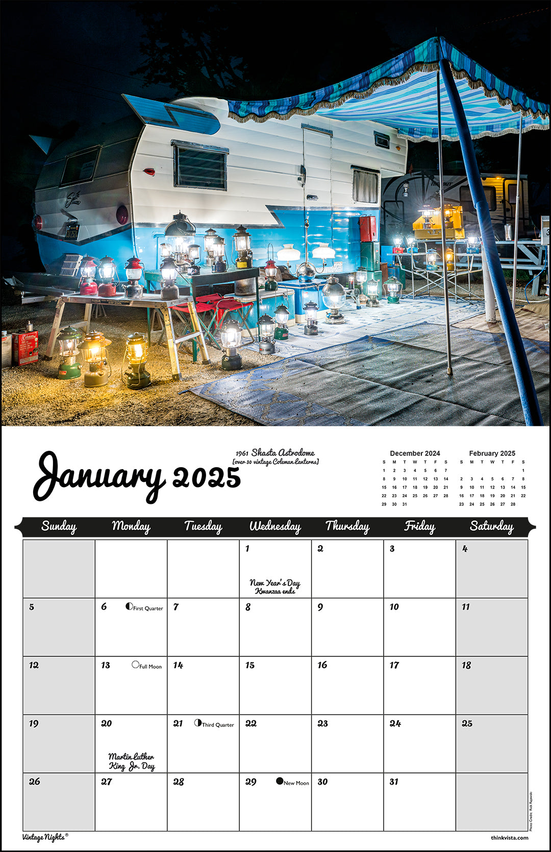 WALL CALENDAR - "Vintage Nights 2025" of Vintage Travel Trailers