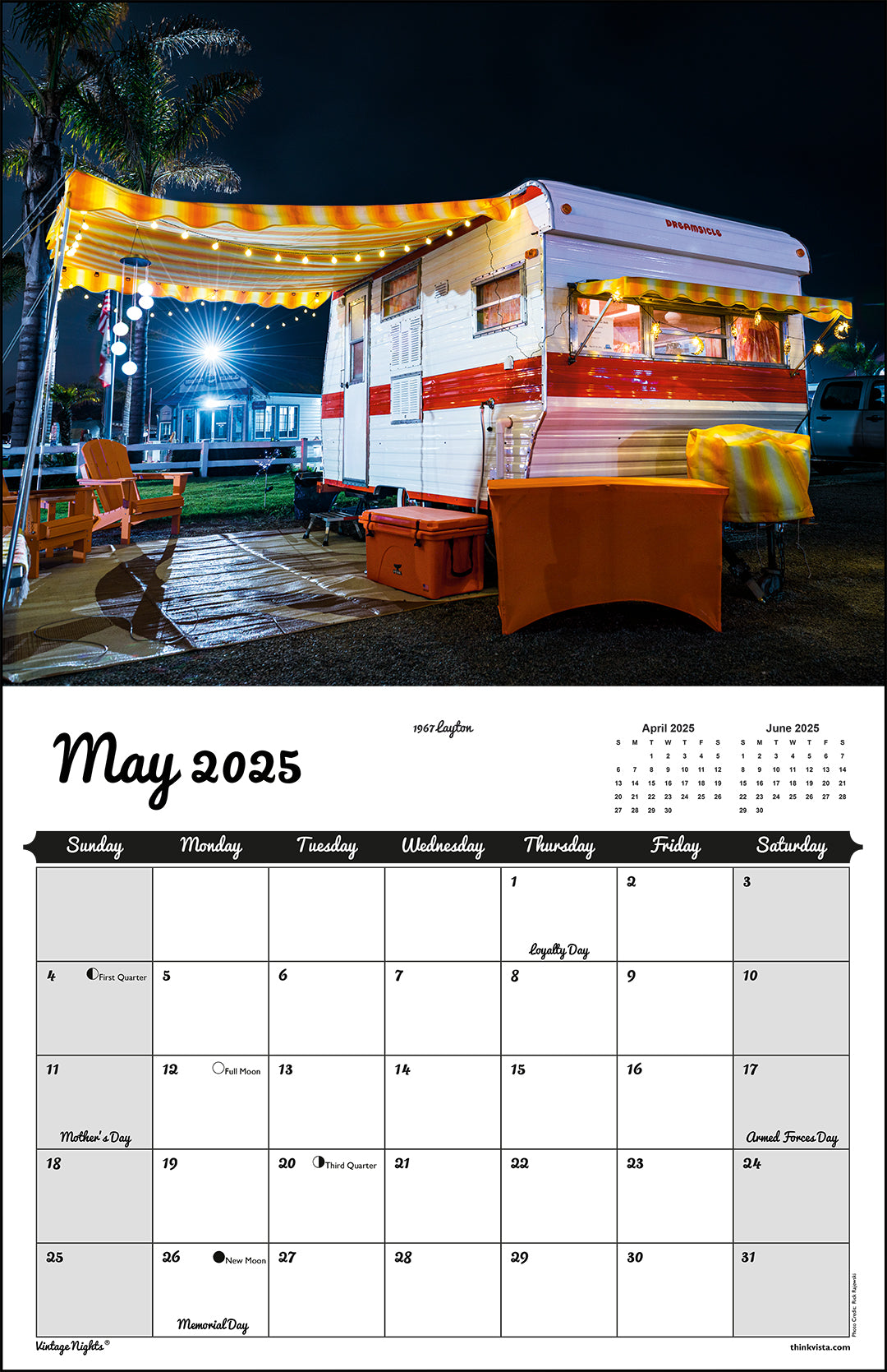 WALL CALENDAR - "Vintage Nights 2025" of Vintage Travel Trailers