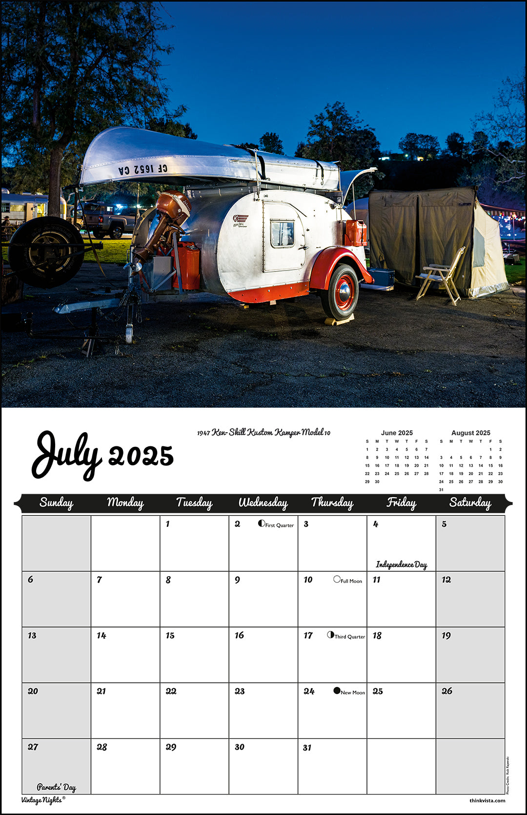 WALL CALENDAR - "Vintage Nights 2025" of Vintage Travel Trailers