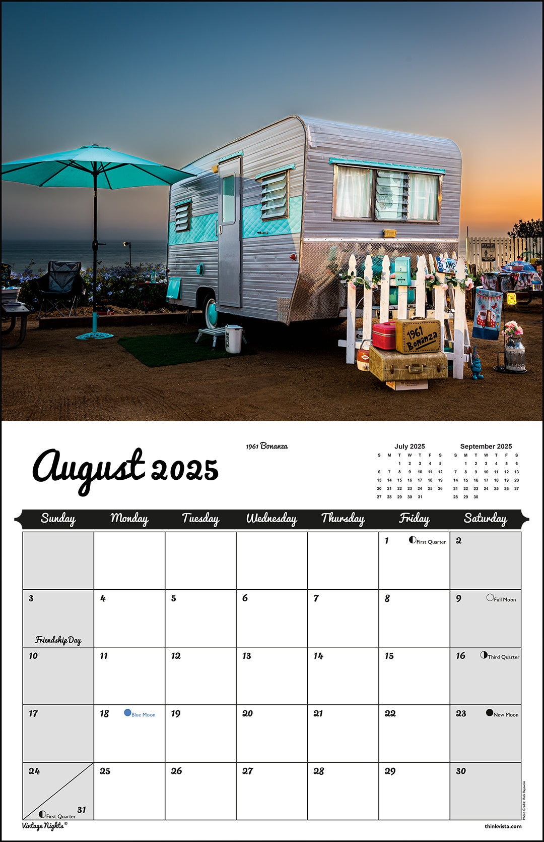 WALL CALENDAR - "Vintage Nights 2025" of Vintage Travel Trailers