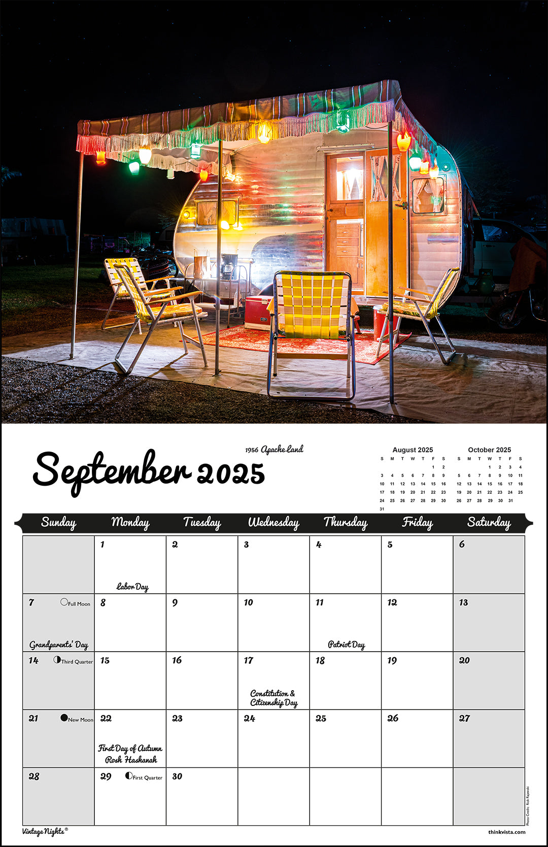 WALL CALENDAR - "Vintage Nights 2025" of Vintage Travel Trailers