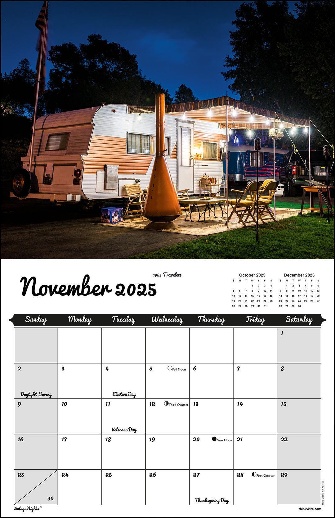 WALL CALENDAR - "Vintage Nights 2025" of Vintage Travel Trailers