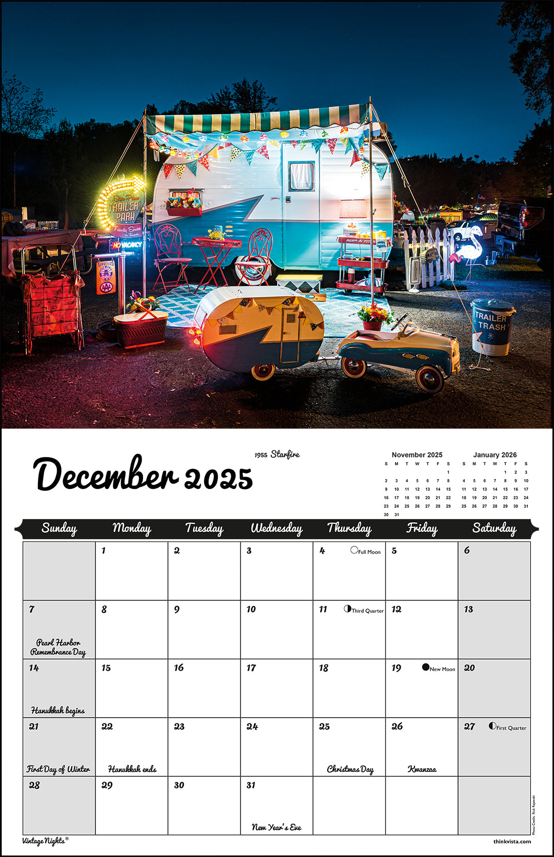 WALL CALENDAR - "Vintage Nights 2025" of Vintage Travel Trailers