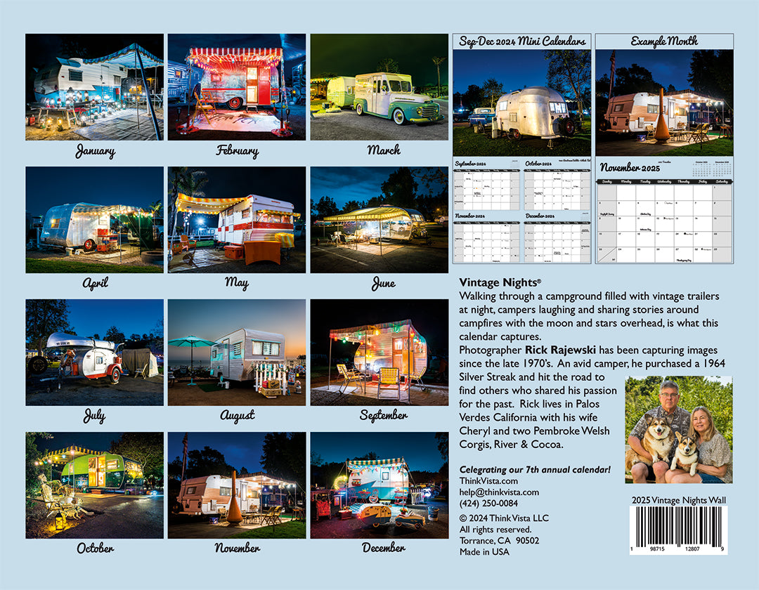 WALL CALENDAR - "Vintage Nights 2025" of Vintage Travel Trailers