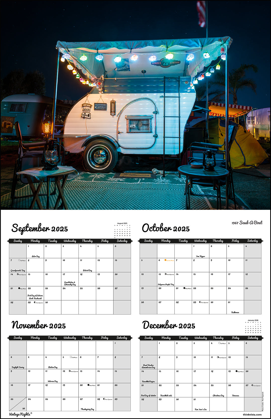 WALL CALENDAR - "Vintage Nights 2026" of Vintage Travel Trailers
