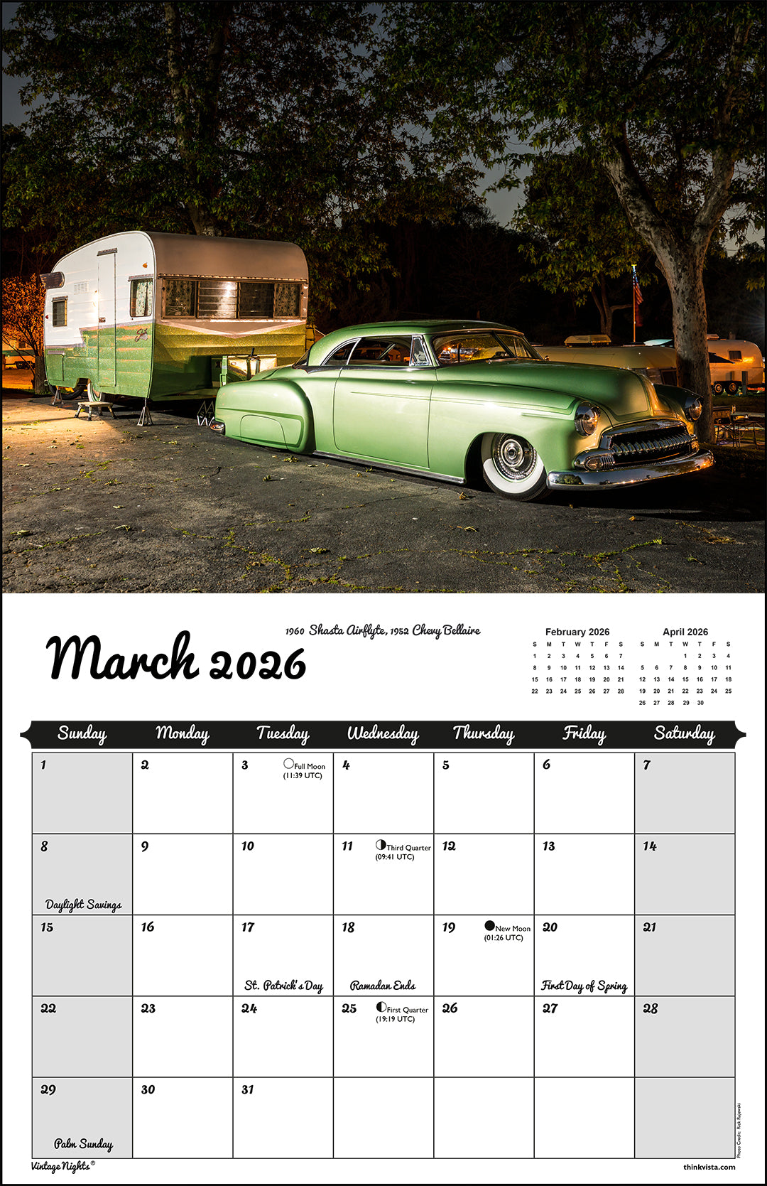WALL CALENDAR - "Vintage Nights 2026" of Vintage Travel Trailers