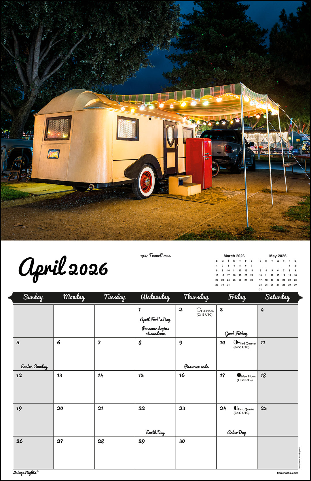 WALL CALENDAR - "Vintage Nights 2026" of Vintage Travel Trailers