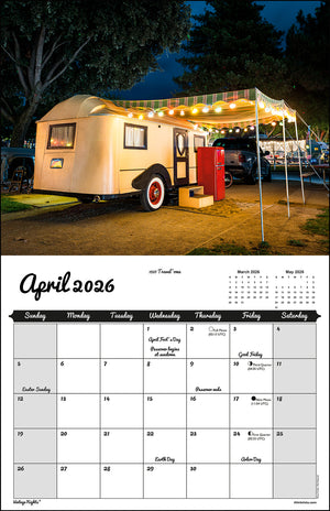WALL CALENDAR - "Vintage Nights 2026" of Vintage Travel Trailers