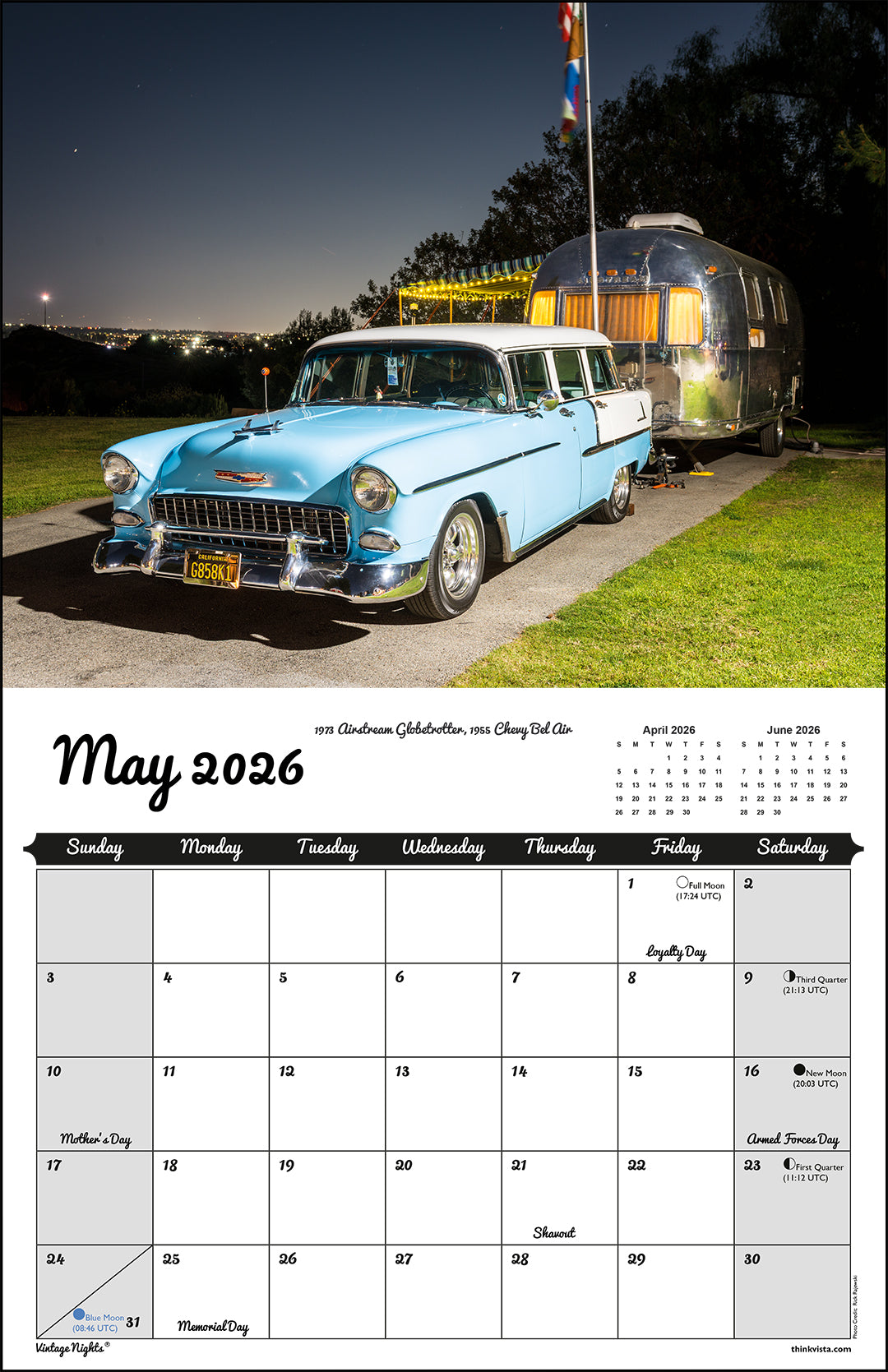 WALL CALENDAR - "Vintage Nights 2026" of Vintage Travel Trailers