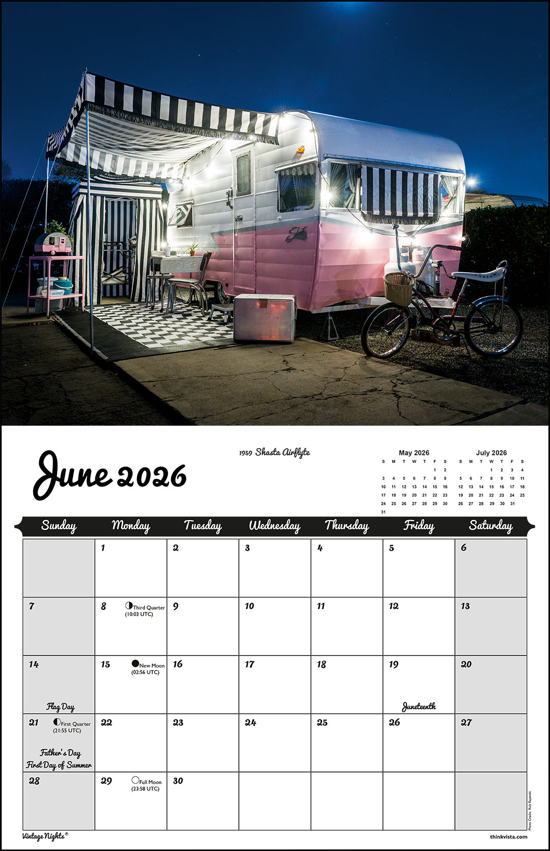 WALL CALENDAR - "Vintage Nights 2026" of Vintage Travel Trailers