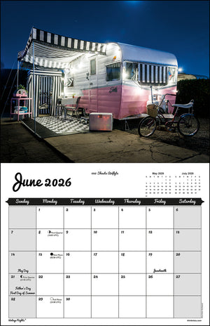 WALL CALENDAR - "Vintage Nights 2026" of Vintage Travel Trailers
