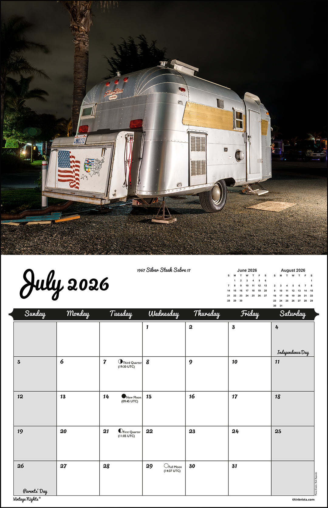 WALL CALENDAR - "Vintage Nights 2026" of Vintage Travel Trailers