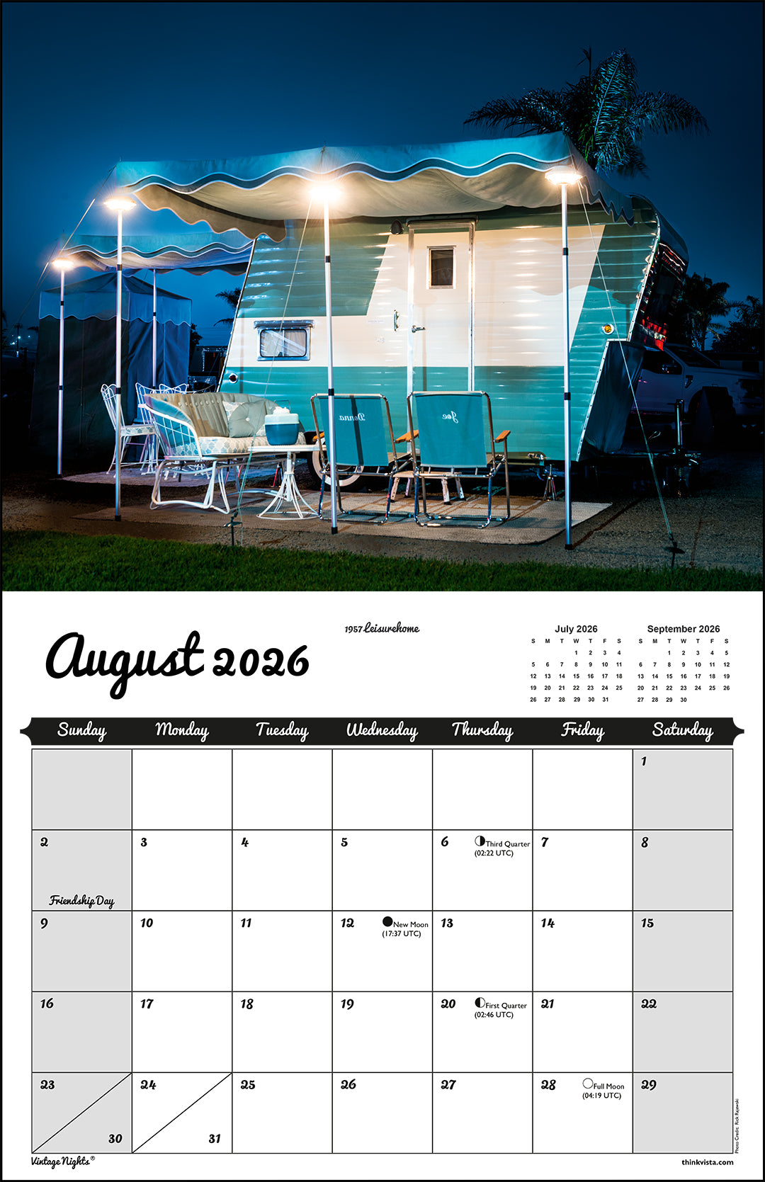 WALL CALENDAR - "Vintage Nights 2026" of Vintage Travel Trailers