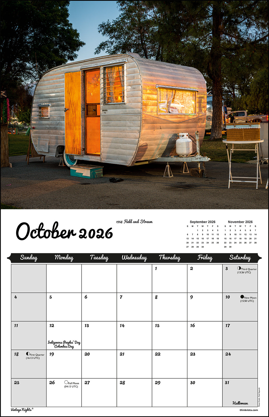 WALL CALENDAR - "Vintage Nights 2026" of Vintage Travel Trailers