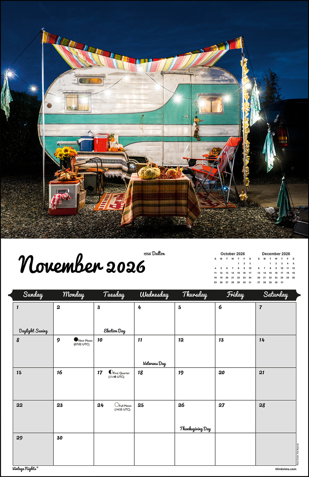 WALL CALENDAR - "Vintage Nights 2026" of Vintage Travel Trailers