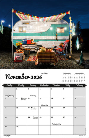 WALL CALENDAR - "Vintage Nights 2026" of Vintage Travel Trailers