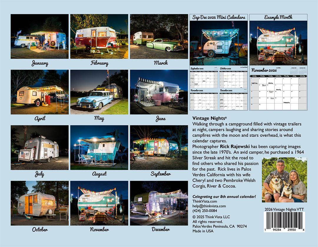 WALL CALENDAR - "Vintage Nights 2026" of Vintage Travel Trailers