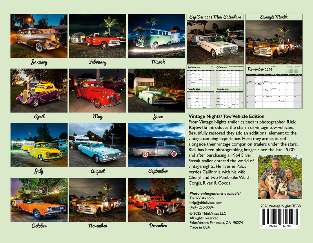 WALL CALENDAR - "Vintage Nights® 2026" of Vintage Tow Vehicles
